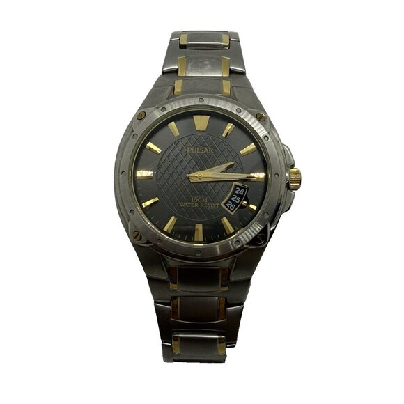 Pulsar VX42-X310 Stainless Steel Men's Watch Round Silver Gold Tone WR 100M Date - Picture 1 of 7